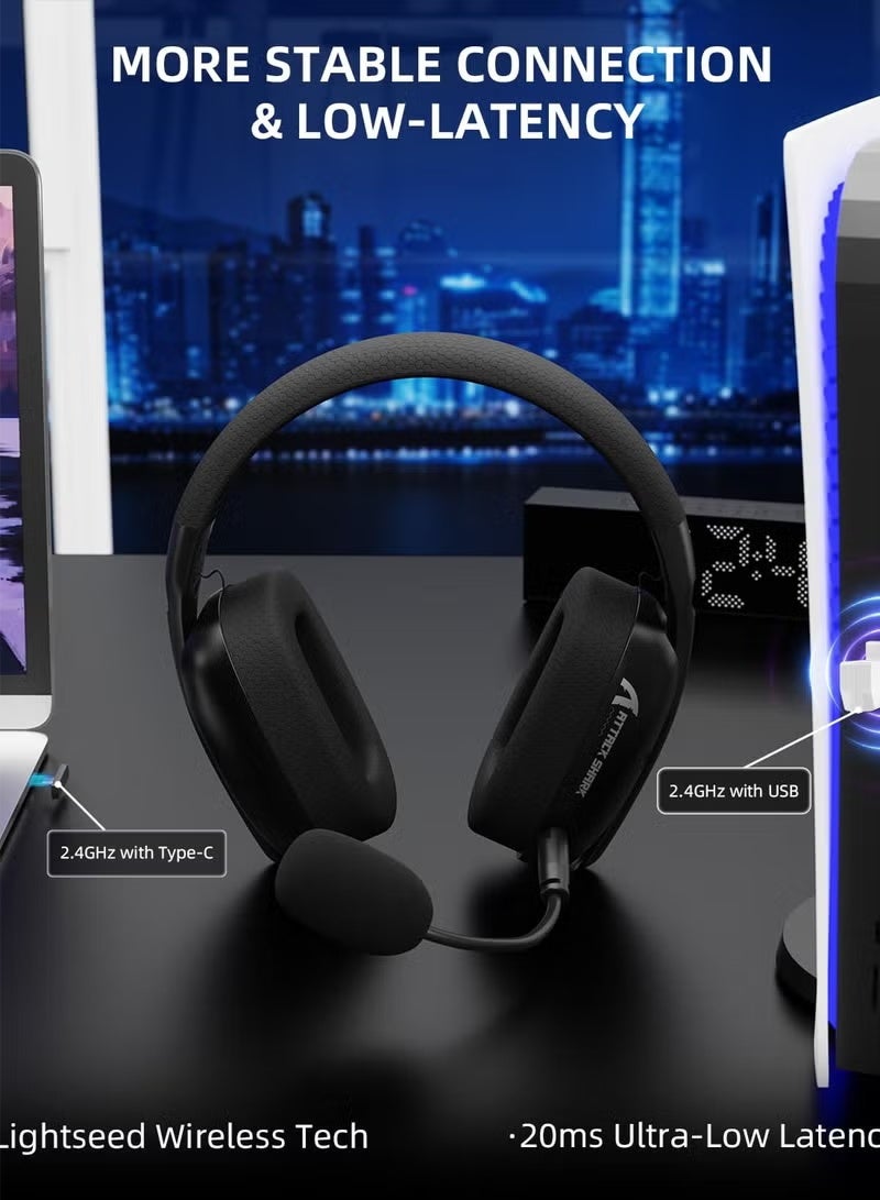 Attack Shark L80PRO Wireless Gaming Headset Lightseed Tech- Built-in&Detachable Dual Microphone-Lightweight Headphone with Tri-Mode(2.4GHz USB C&A Dongle/BT/Wired)-for PC Mac PS4 PS5 Switch Win-Black - Image 2